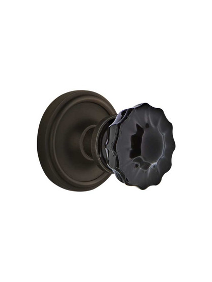 Classic Rosette Door Set with Colored Fluted Crystal Glass Knobs Black in Oil-Rubbed Bronze.